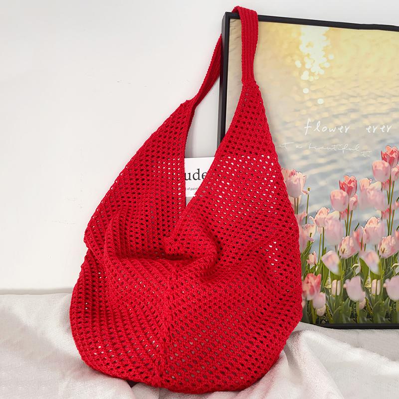 Yogodlns Fashion Large Capacity Beach Simple Knitted Women's ShoulderBag Knitted Hollow Woven Inner Tote Bag