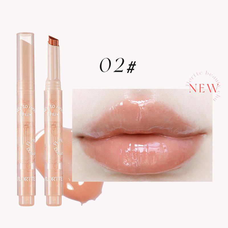 FLORTTE Chu Jelly Rossetto Floria First Kiss Love Series Penna Specchio Acqua Luce Smalto per labbra Acqua idratante Donna Cosmetici di bellezza