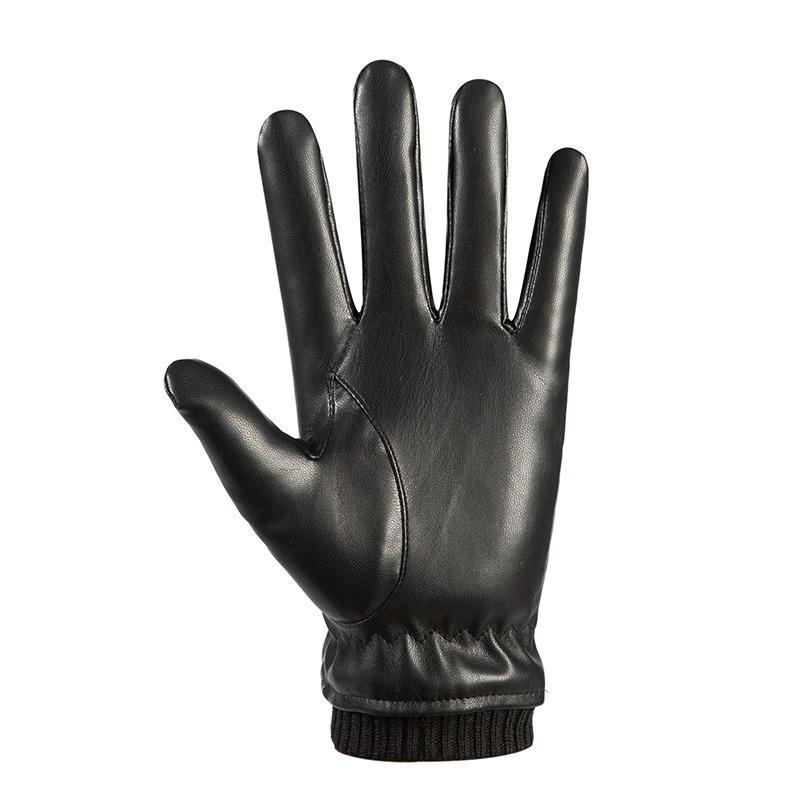 Warm Leather Gloves Men's Gloves Fleece To Keep Out the Cold Driving Full Finger Outdoor Cycling Autumn and Winter Gloves