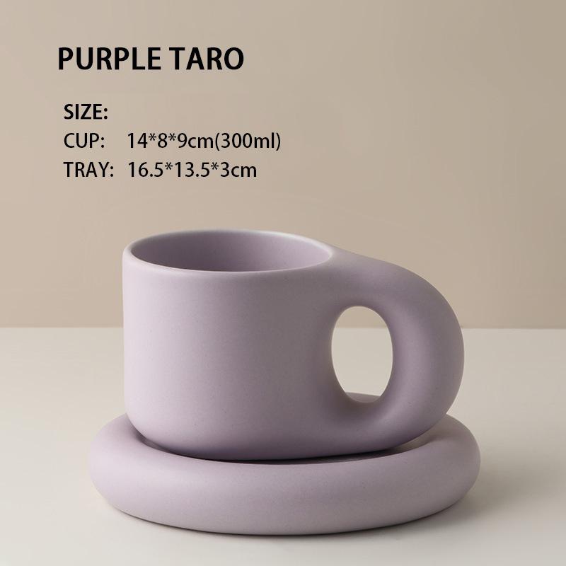 

300ml 10oz Nordic Fat Handle Mug Creative Oval Plate Personalized Ceramic Cup Saucer Coffee Tea Milk Cake Cup Lovely Gift 1 Set 300ml