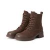 BELLE Women's Leather Block Heel Lace-Up Martin Boots