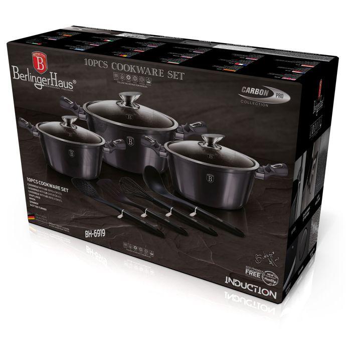 Batterie de Cuisine à Induction 10 Pièces Aluminium Antiadhésif sans PFOA Berlinger Haus Carbon Pro Gris 55544
