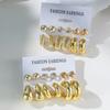 12pcs/24pcs New Artificial Crystal Heart Earring Sets for Women Exaggerated C-Shaped Resin Gold-Plated Earrings Jewelry Gifts