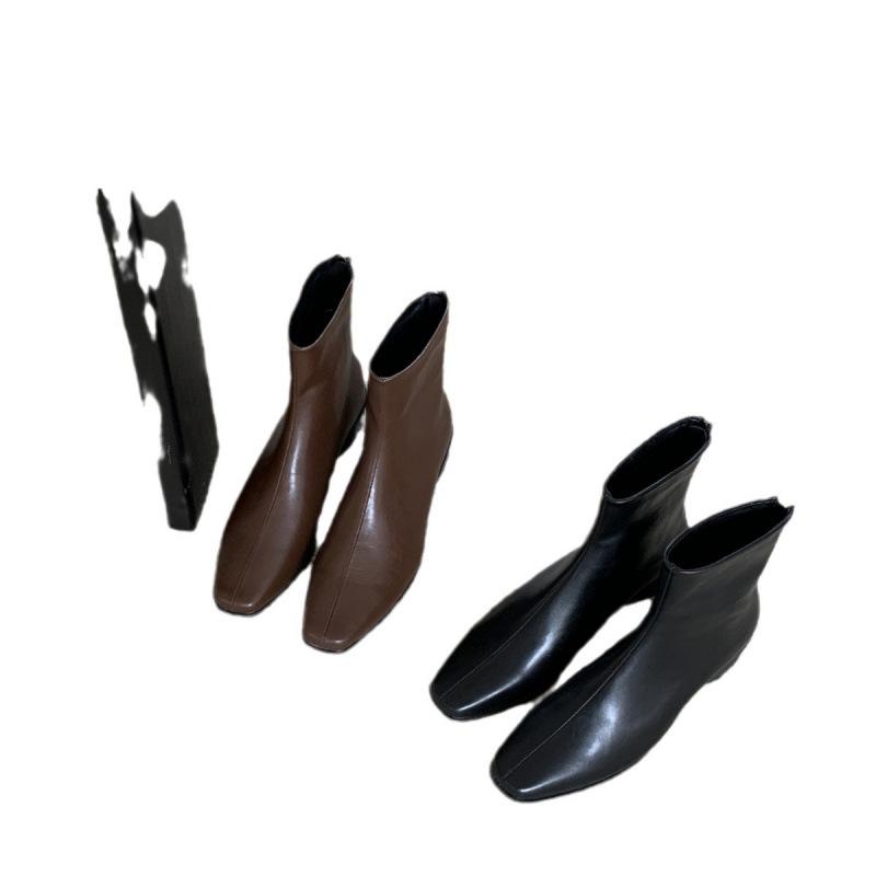 Simple women's shoes Korean version autumn new square head thin boots thick low heel short boots women's fashion versatile rear zipper