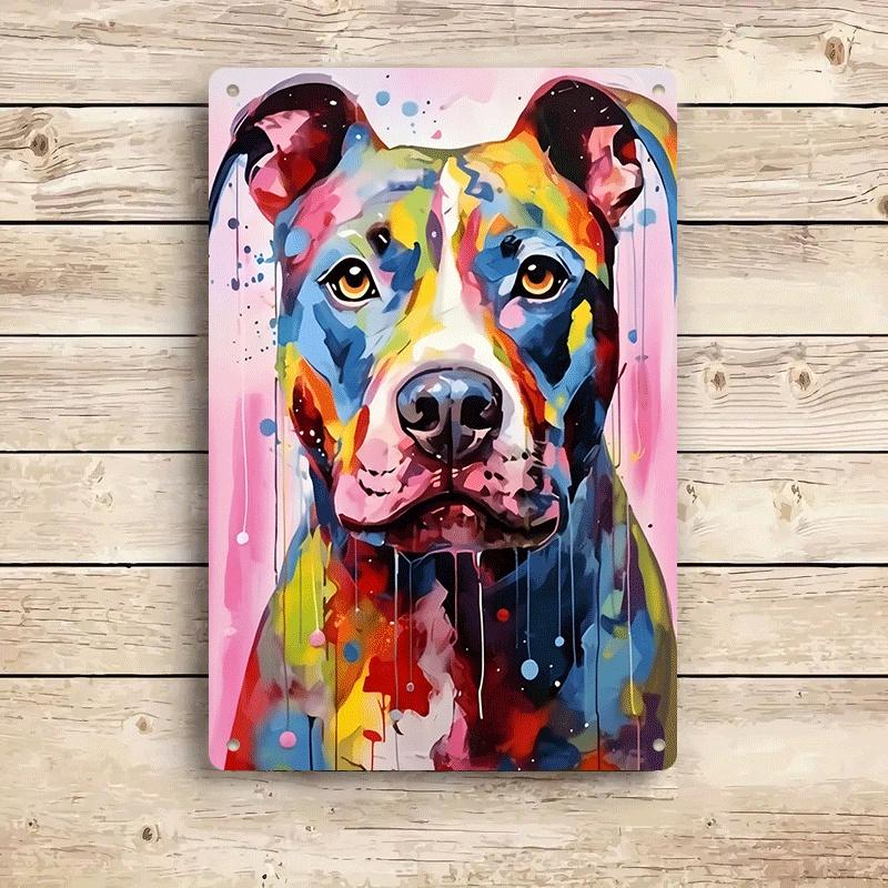 

1 piece of colorful pit bull tin wall hanging, modern abstract animal pattern metal wall decoration for home living room bedroom (as the picture,20x30cm)