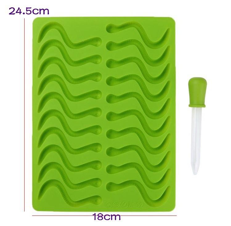 20Holes Silicone Snake Worms Chocolate Gummy Mold Sugar Candy Jelly Molds Birthday Cake Decoration Jelly Mold Ice Cube Tray Mold
