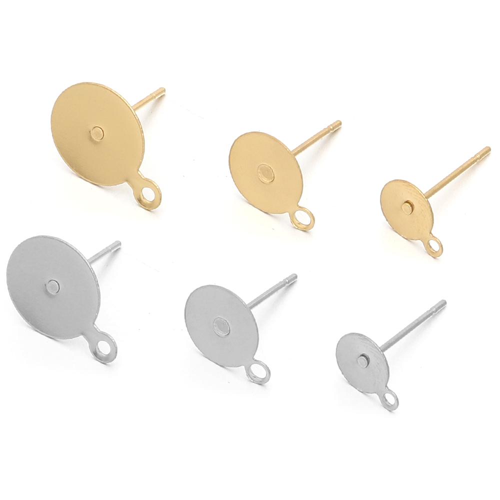 10-50pcs/lot High Quality Stainless Steel Blank Earring Stud Base For 6/8/10mm Cabochon Cameo Settings DIY Earrings Accessories