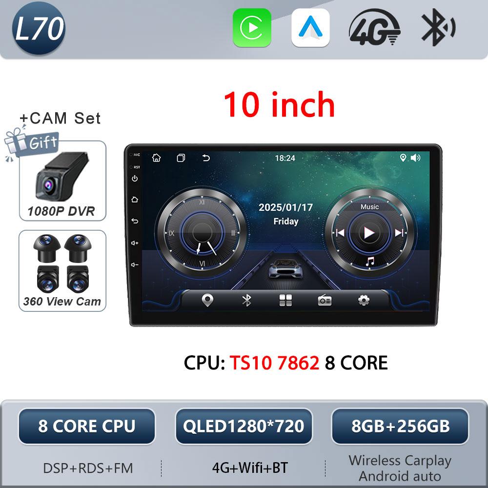 Autoradio Android 16 universel 9/10 pouces, CarPlay, Android Auto, GPS, lecteur multimédia, WiFi, écran QLED, BT 2 DIN