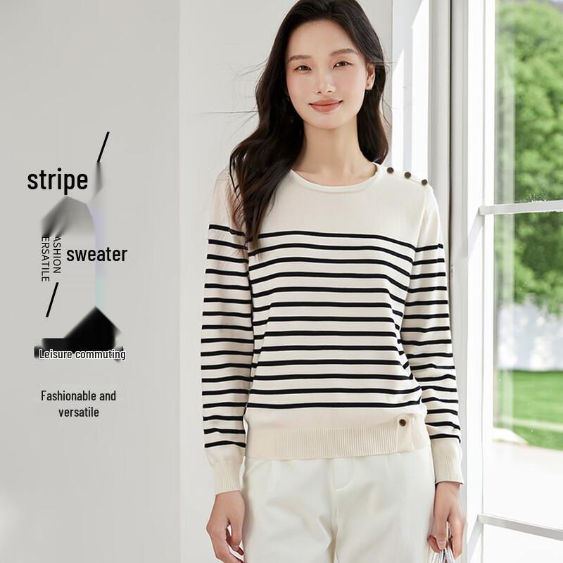 Women's Striped Round Neck Long Sleeve Knit Top