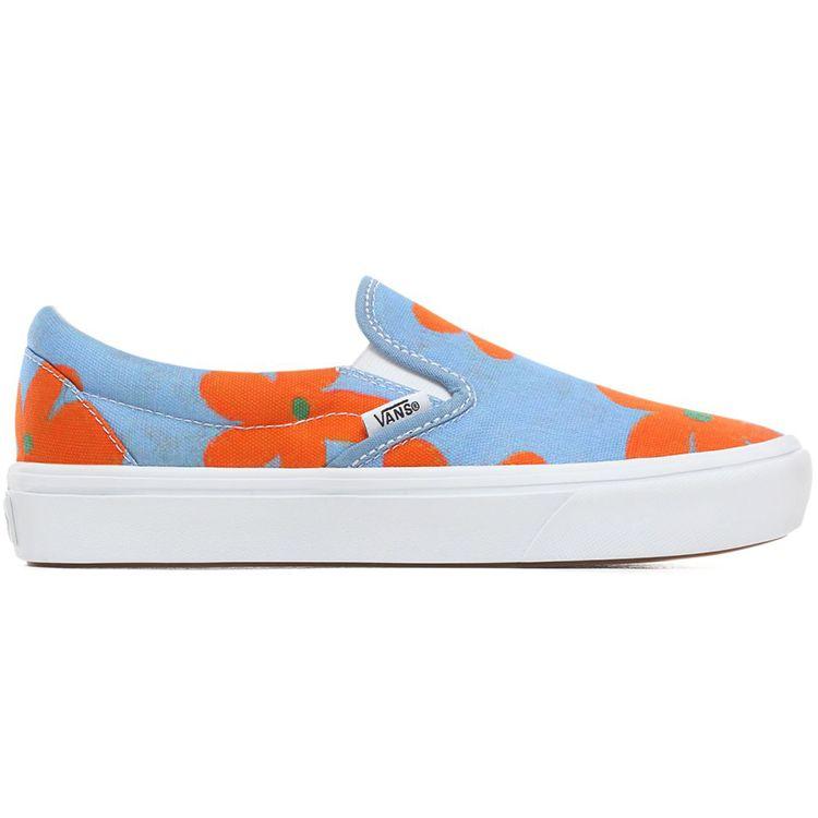 Vans Ines Longevial X  Slip-On Comfycush Orange Floral Pattern Low-Top Skate Shoes Women Sneakers Blue VN0A3WMDSXJ