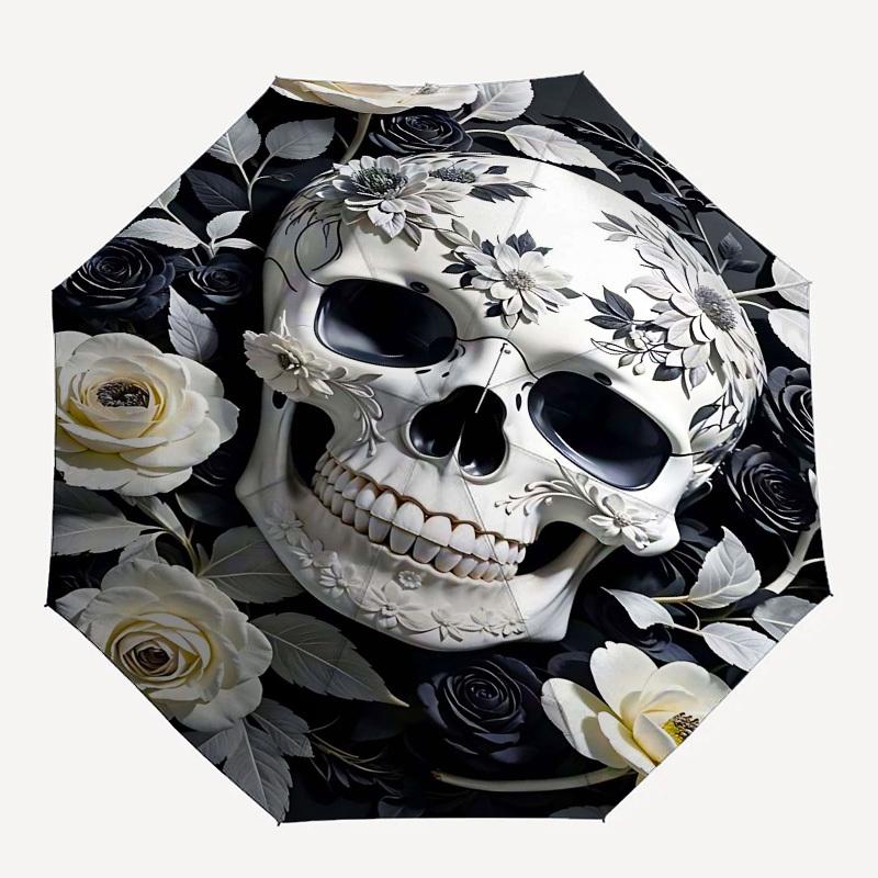 

1pc Skull FlowersOpen/Close Umbrella-Windproof, Compact Travel Umbrella, Sturdy 8-Rib Shaft, Outdoor Accessory1164