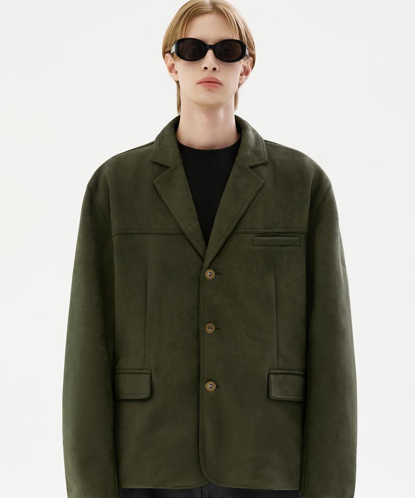Trillion Suede Elbow Patch 3-Button Blazer Jacket [Khaki]