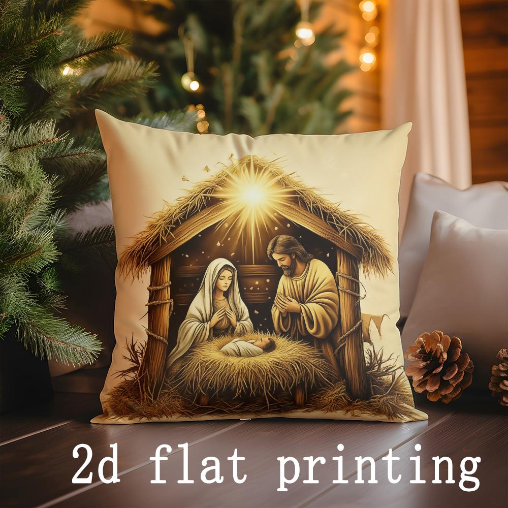Home Decor Christmas Nativity Scene Pillows Suitable For Sofa Bedroom Car Pillow Cover Cushion Rectangular Back Cushion