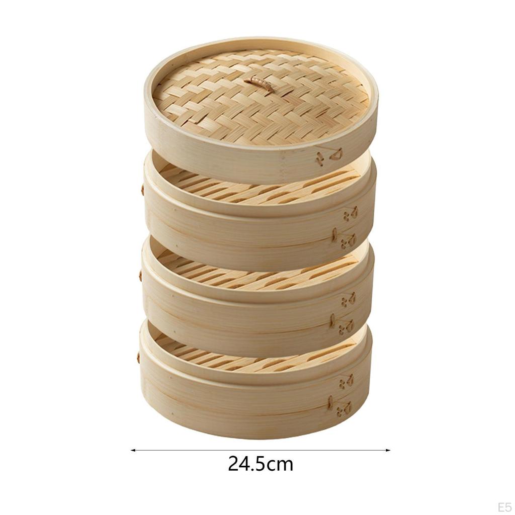 Bamboo Steamer Basket 10 Inch Dumpling for Cooking Bao Buns, Dim Sum