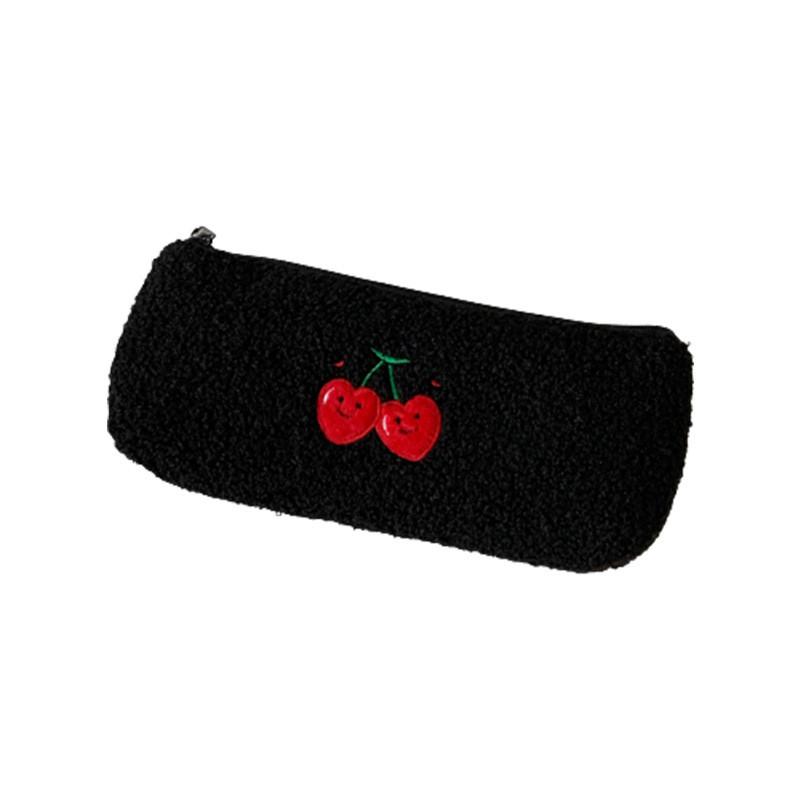 Cherry Plush Pen Case With Large Capacity For Students And Travel Storage