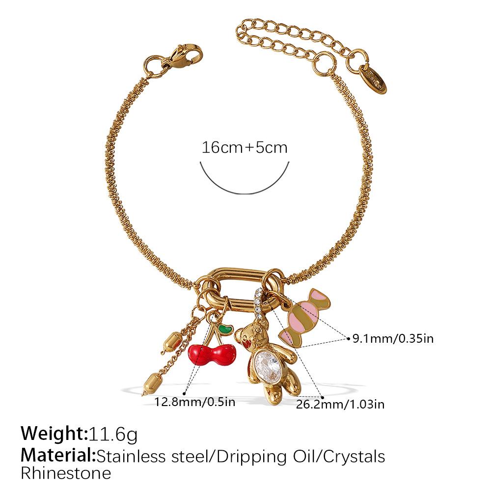 Personalized Natural Stone Pearl Love Hollow Bracelet Versatile Oil Drop Red Pepper Stainless Steel Croissant Bracelet
