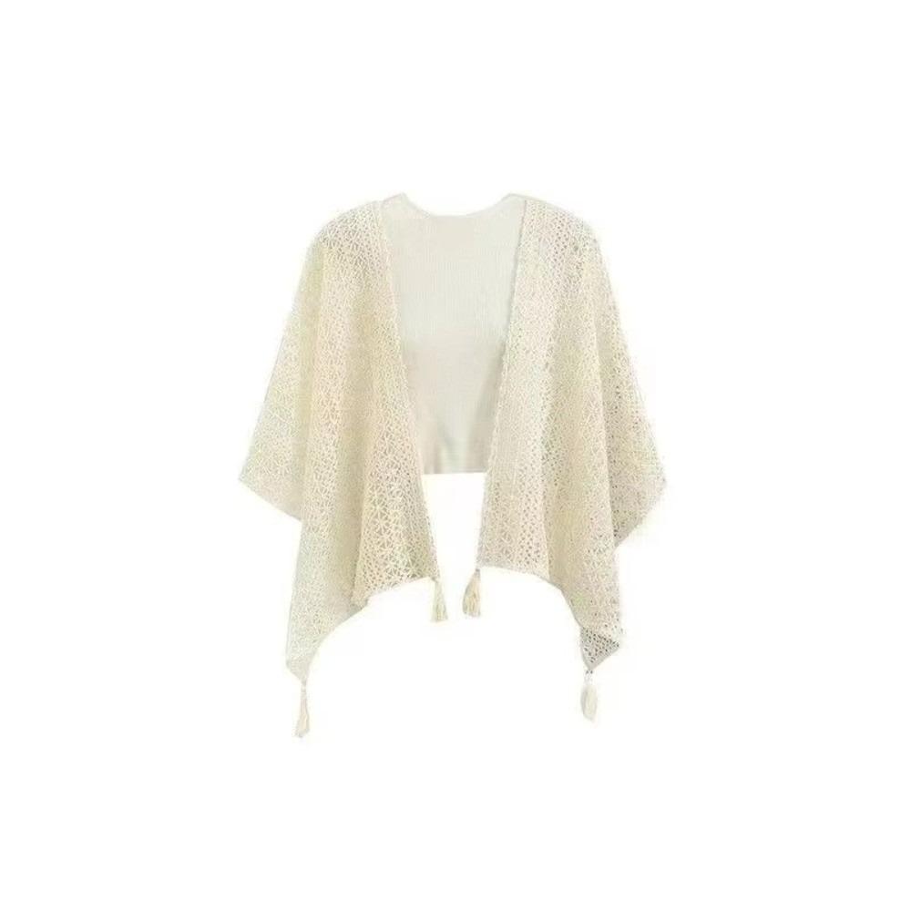 Ethnic Style Vacation Style Shawl Bohemian Ladies Crochet Shawl Versatile Women Cape Holiday бежевый
