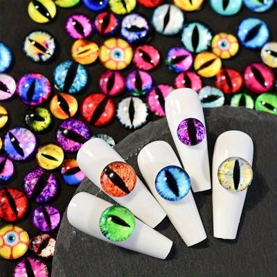 50 Piezas Ojos de Animal 3D Diseño Amuletos para Uñas Ojo de Dragón Mezclado Pedrería para Uñas Ojos de Vidrio 3D para Muñecas y Manicura