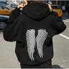 Womens Casual Tracksuit Set With Sequin Wing Embroidery Solid Color Hoodie Pants Streetwear Outfit