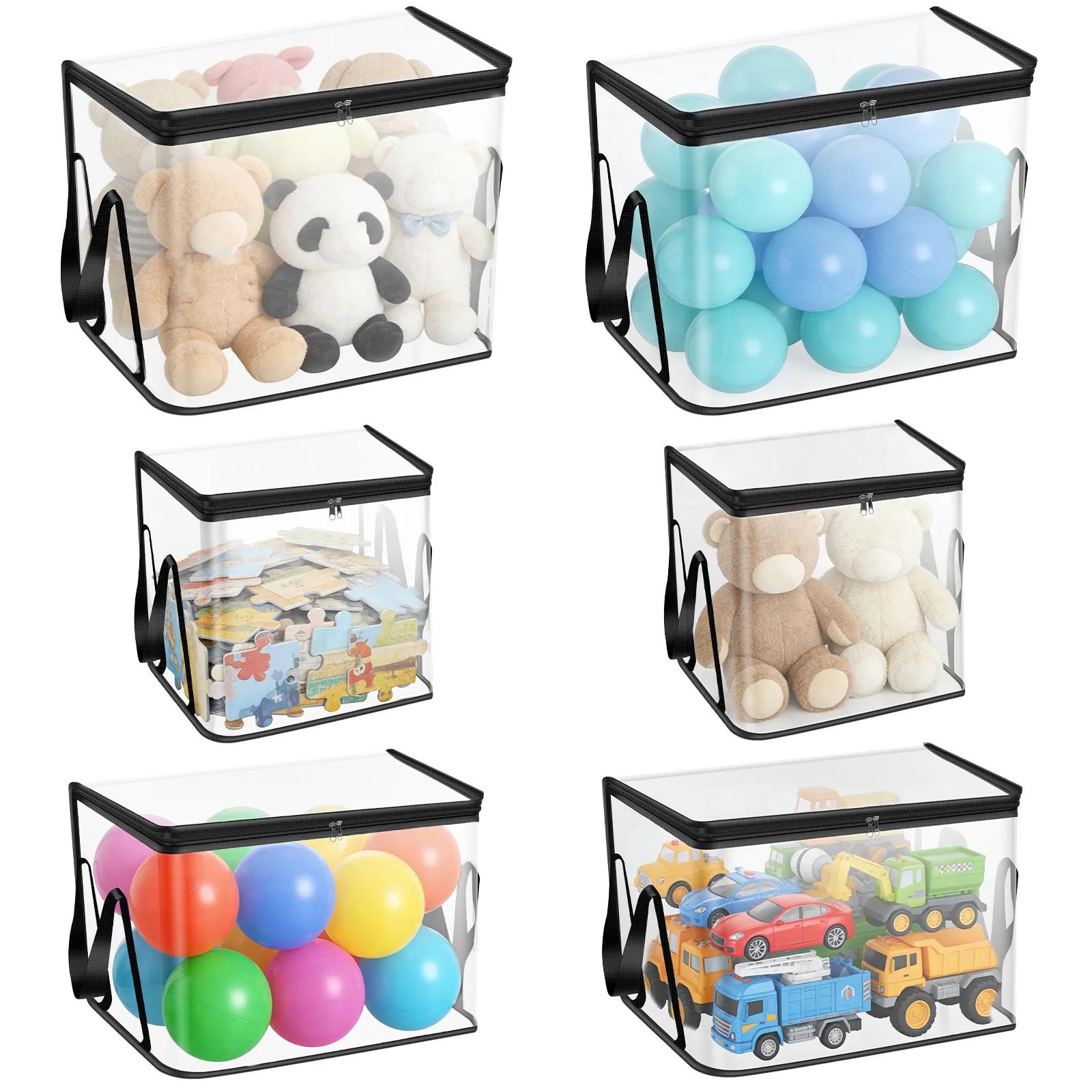 

6Pcs Toy Storage Bag with Handle and Zipper Clear PVC Toy Organizer Bag Multipurpose for Doll Board Game Building Block