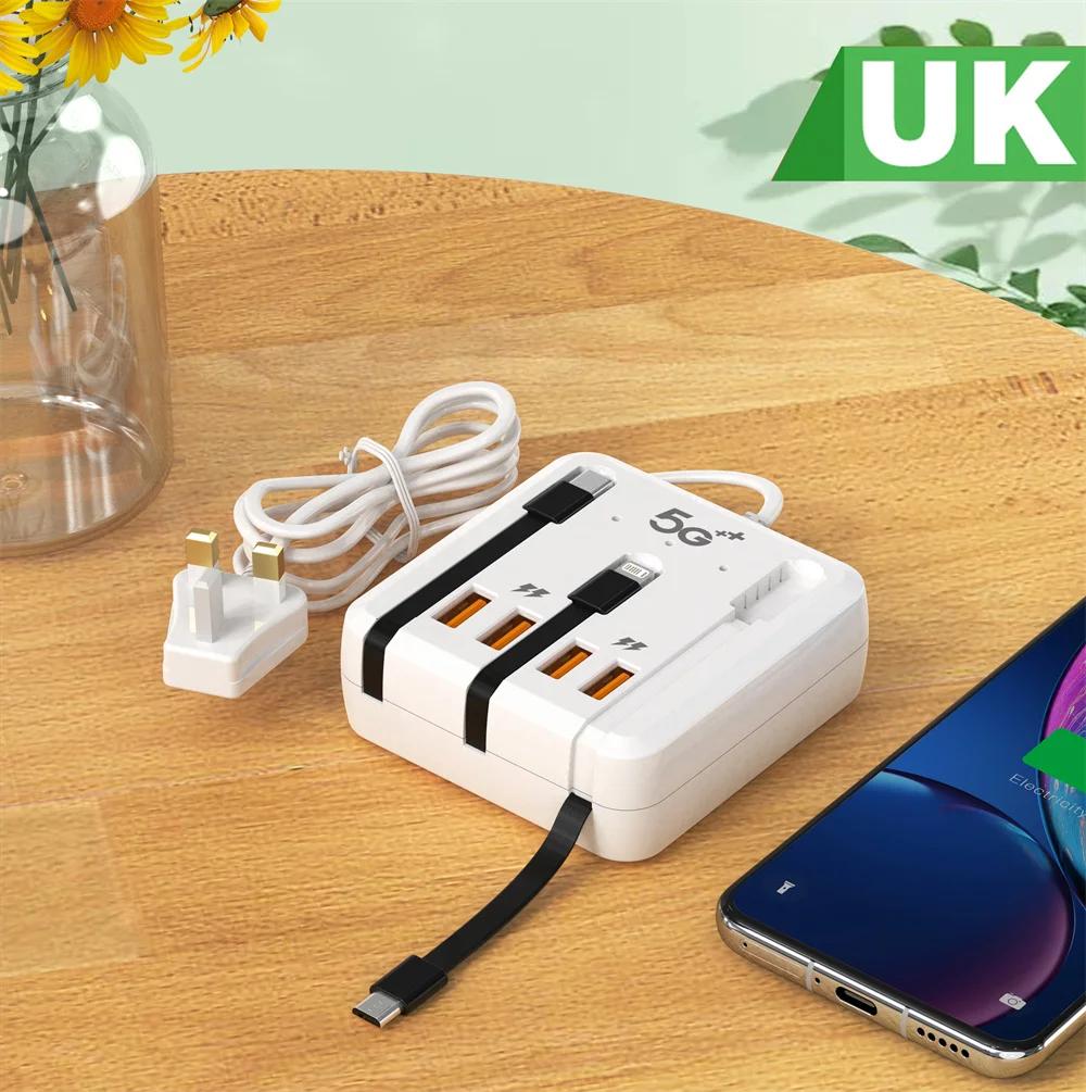 Încărcător USB Tip C 66W Încărcător de Perete cu Porturi Multiple Cu Cablu USB Retractabil Pentru iPhone15 Samsung Xiaomi Priză Prelungitor