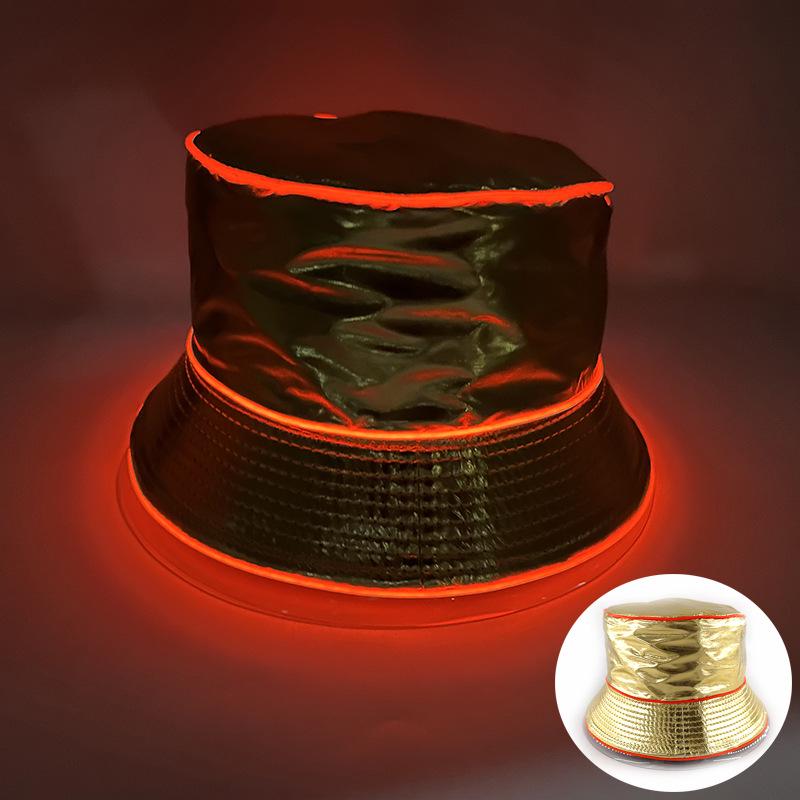 Unisex LED Világítós Hímzett Bucket Kalap Logóval és Egyszínű Lapos Tetővel