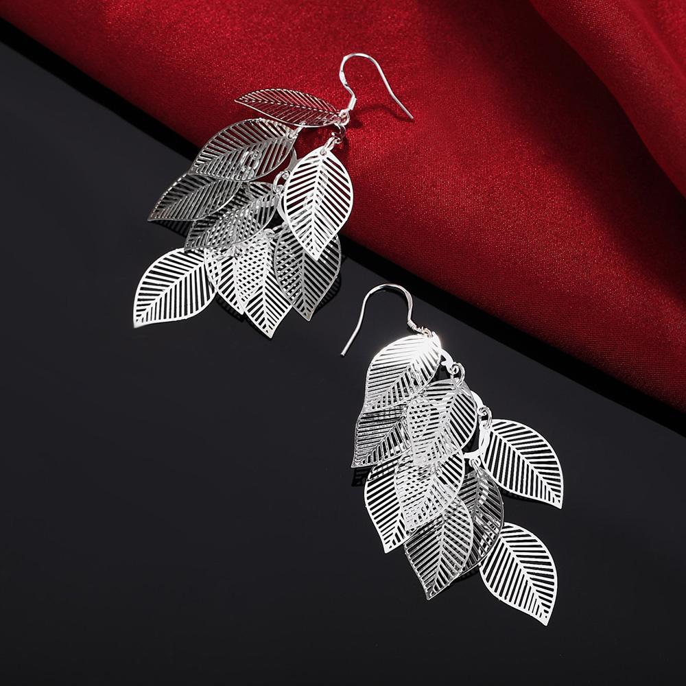 925 Silver Leaf Wedding Dangle Earrings For Women Ladies Piercing Party Jewelry Gifts Accessories