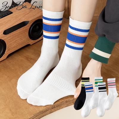 5 Paia di Calzini Sportivi a Tubo in Cotone a Righe All-Match Autunnali e Invernali da Donna