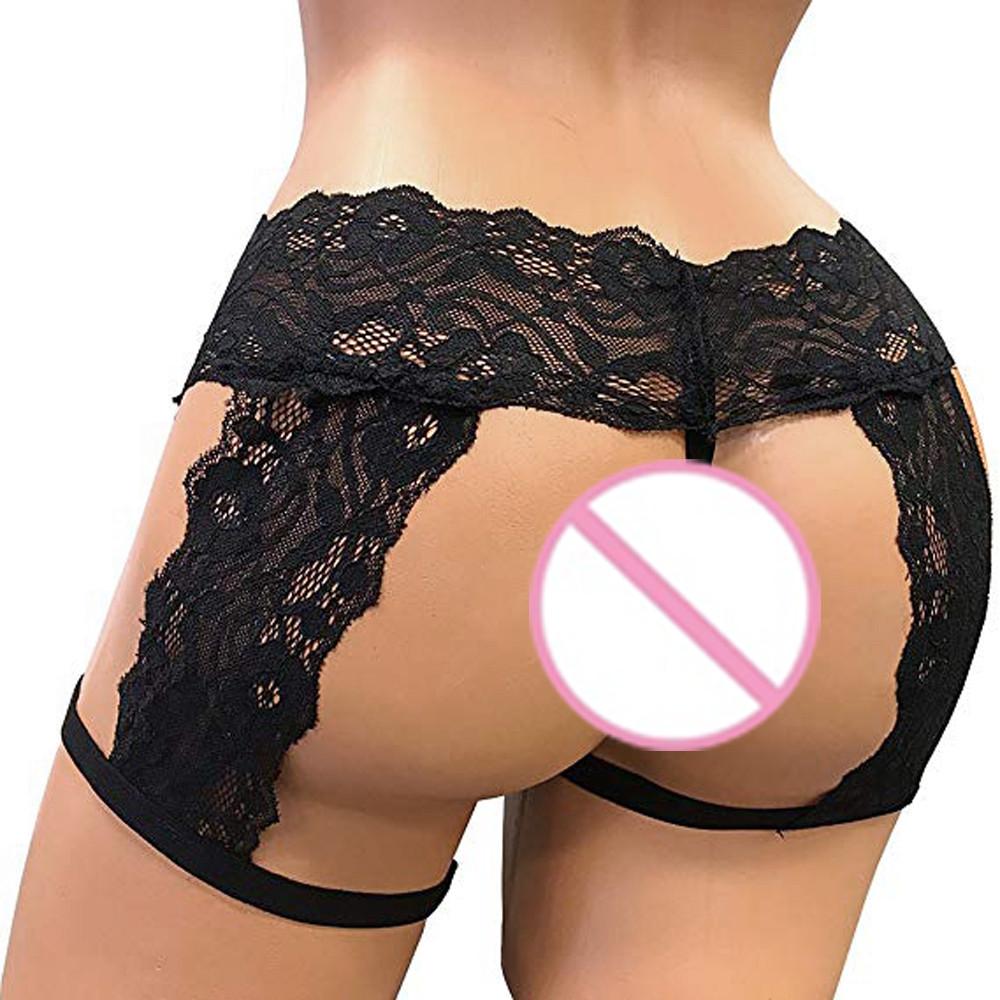 (Kung Pao Chicken)Mens Sissy Underwear Lace Thong Enhance Pouch Bikini Hollow Out Briefs Pants