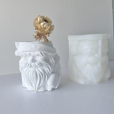Christmas Silicone Planter Mold 3D Xmas Santa Claus Concrete Flowerpot Mold Cement Vase Molds Candle Holder Jar Dwarf Pot Mold