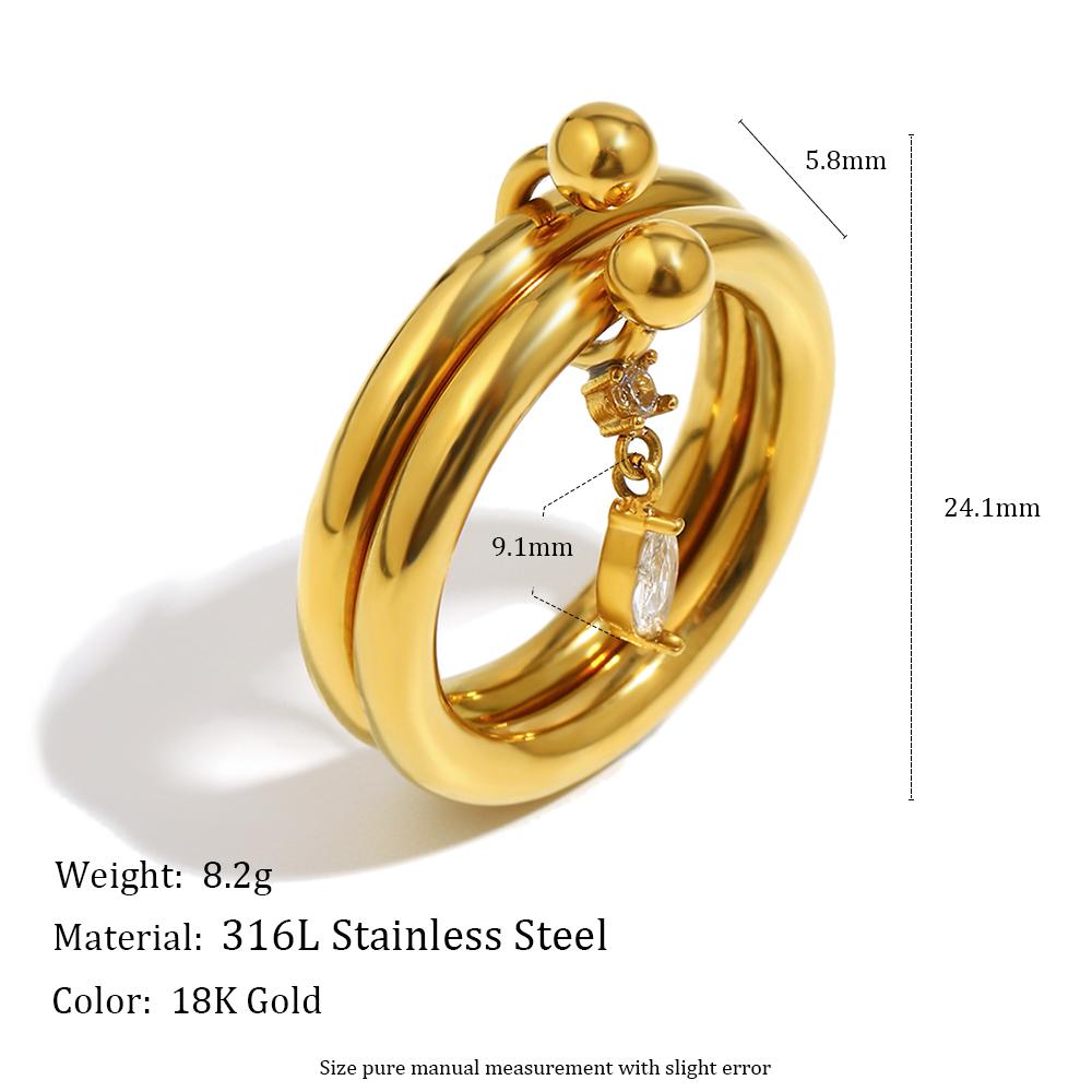 MamacitaSlay 316L Stainless Steel Double Layered Zircon Ring 18K Gold Plated Waterproof Jewelry Women's Charm Ring Unique Gift