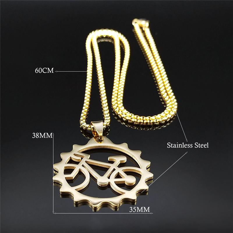 2026 Stainless Steel Sports Bicycle Necklace for Women/Men Tires Gold Color Pendant Necklace Jewelry collier homme N2655S01