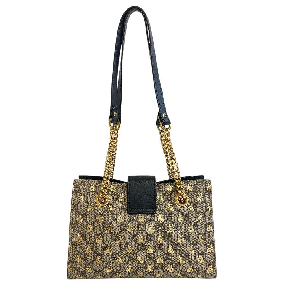 GUCCI 498156 Small Chain GG Supreme Be leather Padlock Shoulder Bag beige leather Women Used