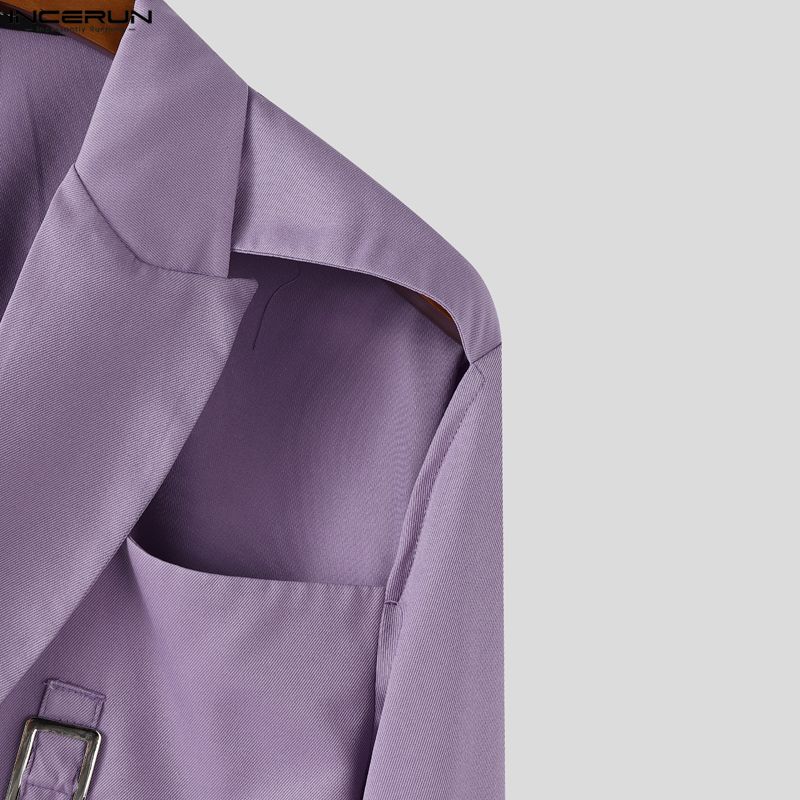 INCERUN Paltoane Blazer Subțiri cu Rever pentru Bărbați, Mânecă Lungă, Decupaje cu Nasturi