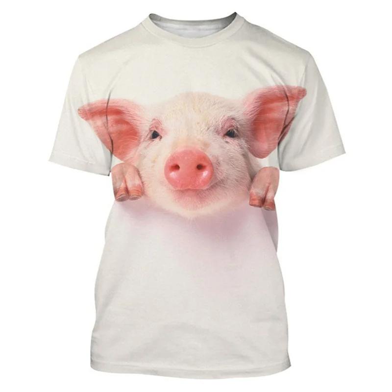 Camiseta gráfica de cerdo lindo impresa en 3D de tendencia para hombre Ropa Camiseta divertida Verano Casual Cuello redondo Manga corta Moda Tops de gimnasio