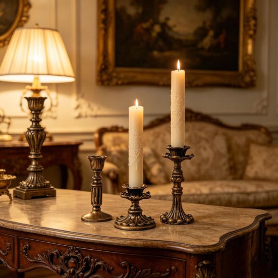 Vintage Candlestick Holder Retro Taper Candle Holder Nostalgic Floral Resin Candle Stand for Wedding Anniversary Table Centerpiece Fireplace Home