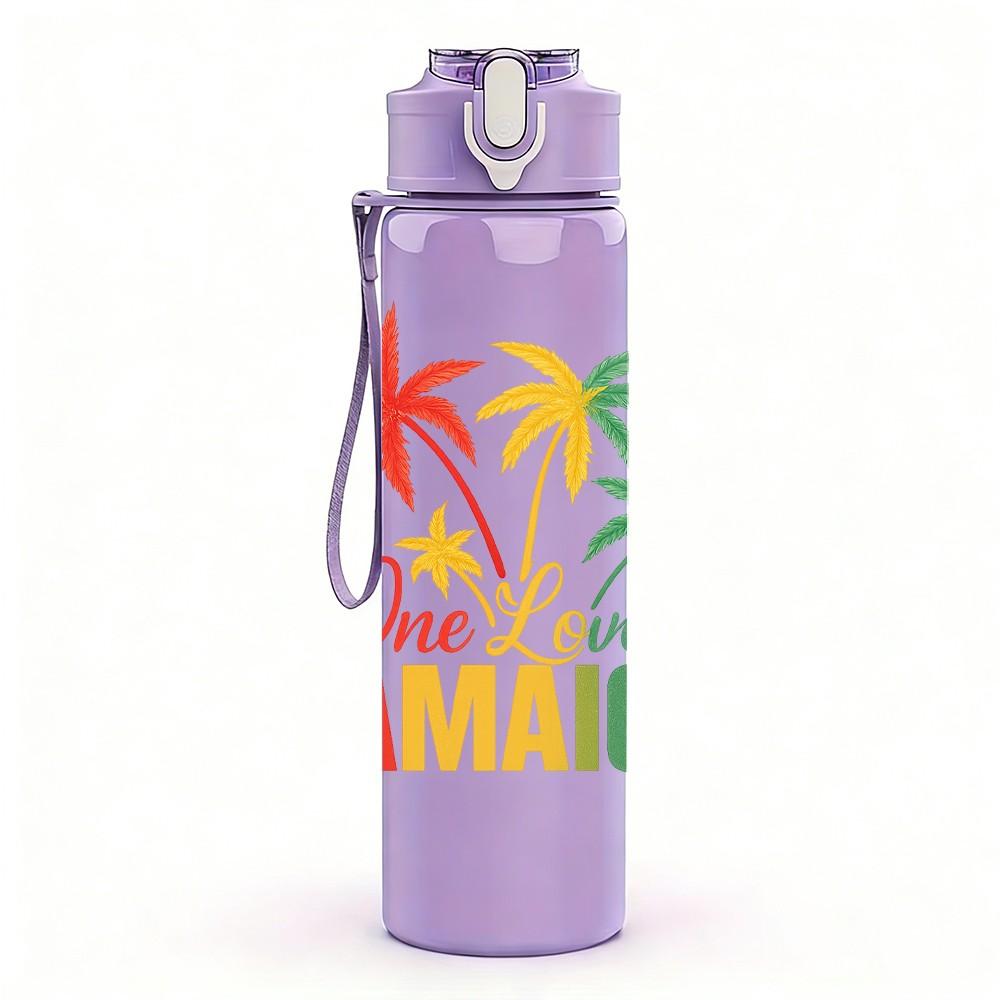 1PC One Love Jamaica Palm Tree 750ml Color Plastic Sports Water Bottle Leakproof Flip Straw Lid Suitable for Sports Office Home Use