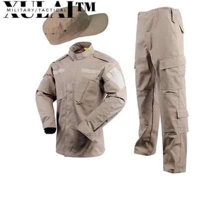 Khaki Workwear Ribstop Suit Blouse Cargo Pants Set Guard Security Uniform With Cap