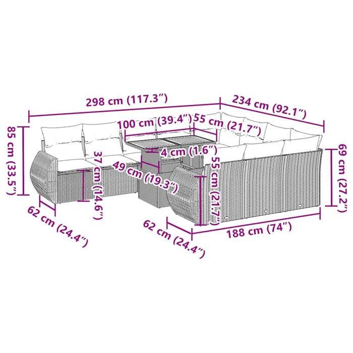 VidaXL Garden Lounge Set 11 Pcs with Beige Cushions Wicker 3327314