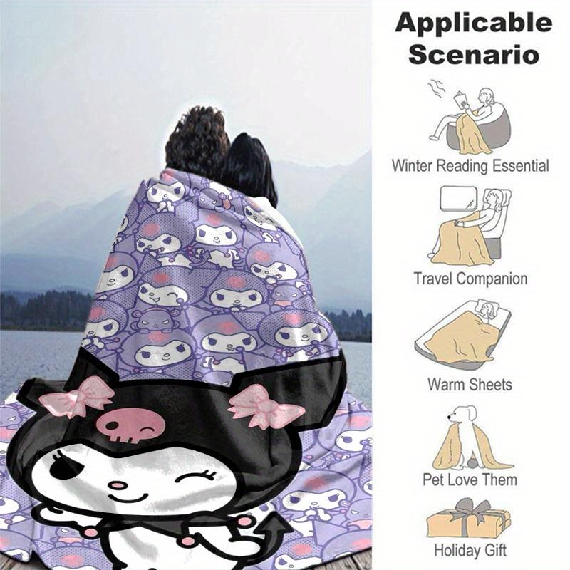 1pc. Cute Kuromi Cat Patterned Blanket - Perfect for Home, Office, Outdoor Use, Gift Idea, Suitable for Al