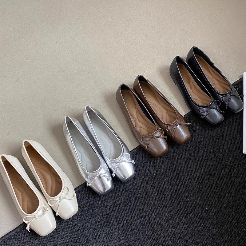 New Bowtie Flat Shoes Women Ballerinas Square Toe Slip On Ballet Flats Lazy Loafers Moccasins Ladies Casual Comfort Single Sho