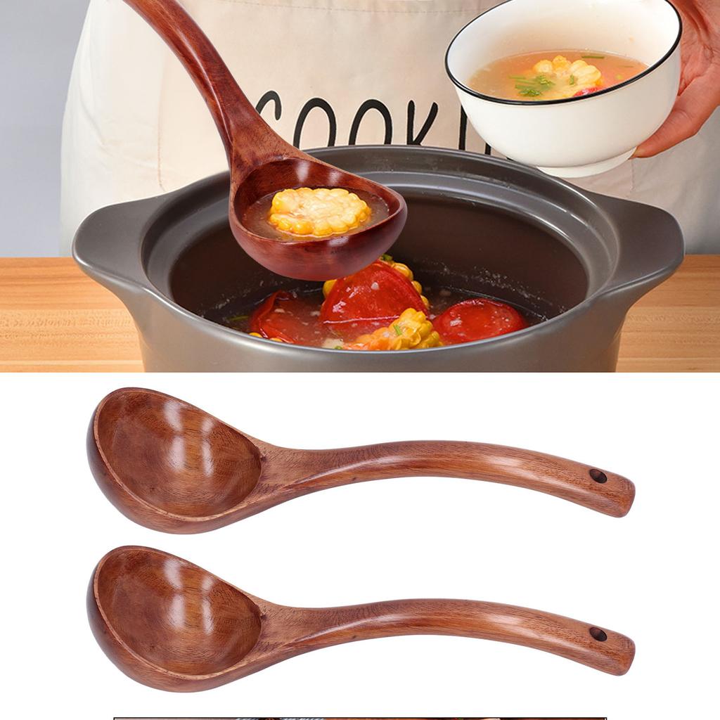 2Pcs Wooden Spoon Wood Scoop Ladle Handle Set Kit for Porridge Coffee Dessert
