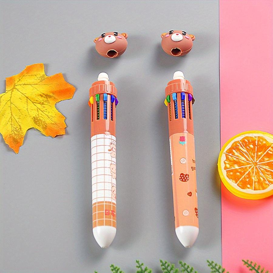 4pcs 0.5mm cartoon bear 10-color ballpoint pen cute stationery writing tool color press ten-color ballpoint pen
