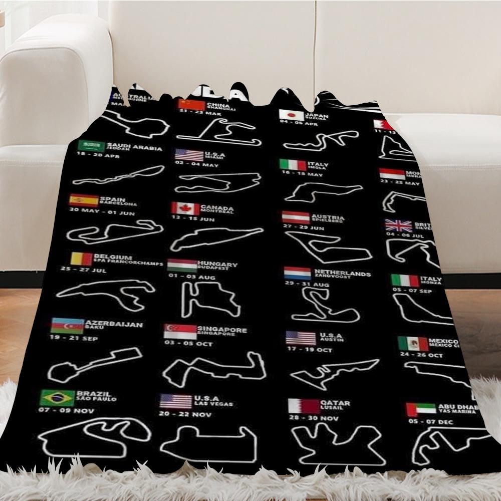 Throw Blanket Aesthetic Track F1 Portable Home Travel Camping Sofa Picnic Thick Warm Map Flannel Blanket