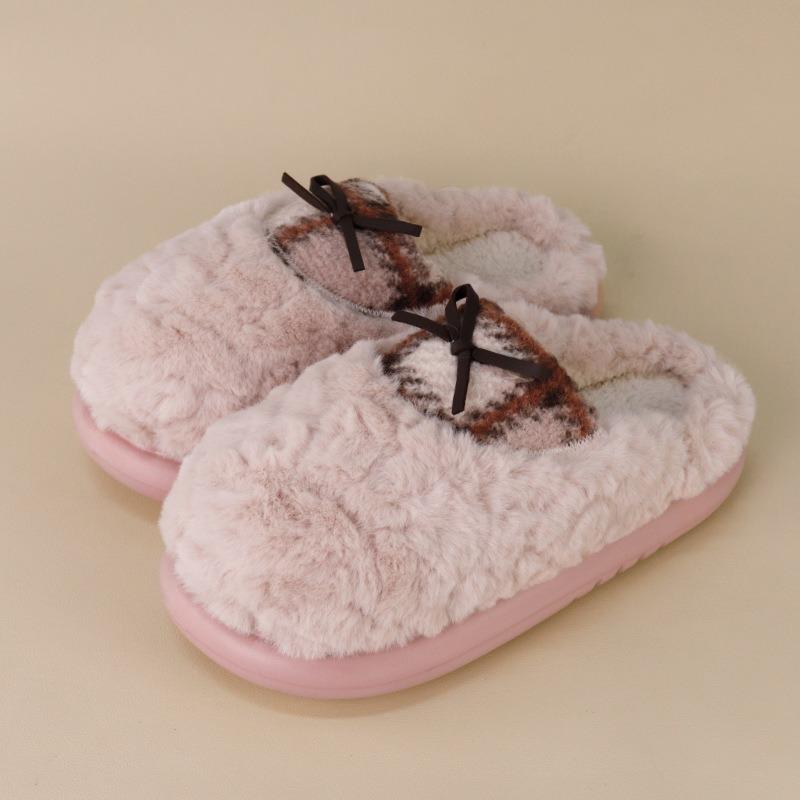 

Новые осенне-зимние хлопковые тапочки, наполненные хлопком, с шерстяной вставкой, клетчатым ремешком-бантом, нескользящие теплые хлопковые тапочки 40-41 розовый
