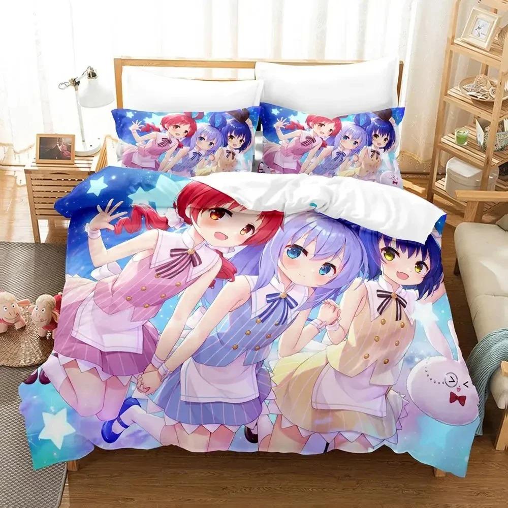 Anime Is the Order a Rabbit Bedding Set Duvet Cover Bed Set Quilt Cover Pillowcase Comforter King Queen Size Boys Adult