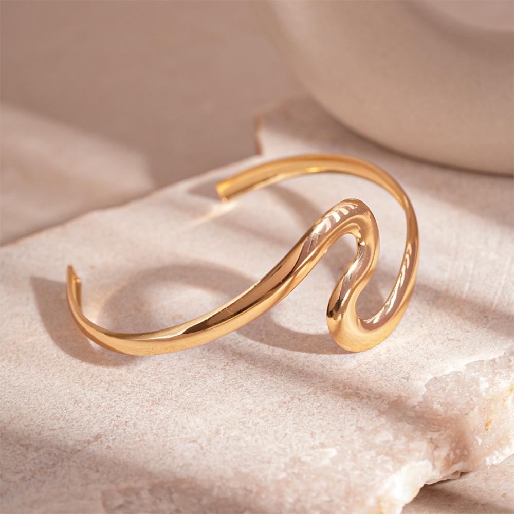 Geometry Wave Line Women Cuff Bangle Zinc Zinc Alloy Bohemian Bracelet Ins Fashion Metal Arm Cuff  Women
