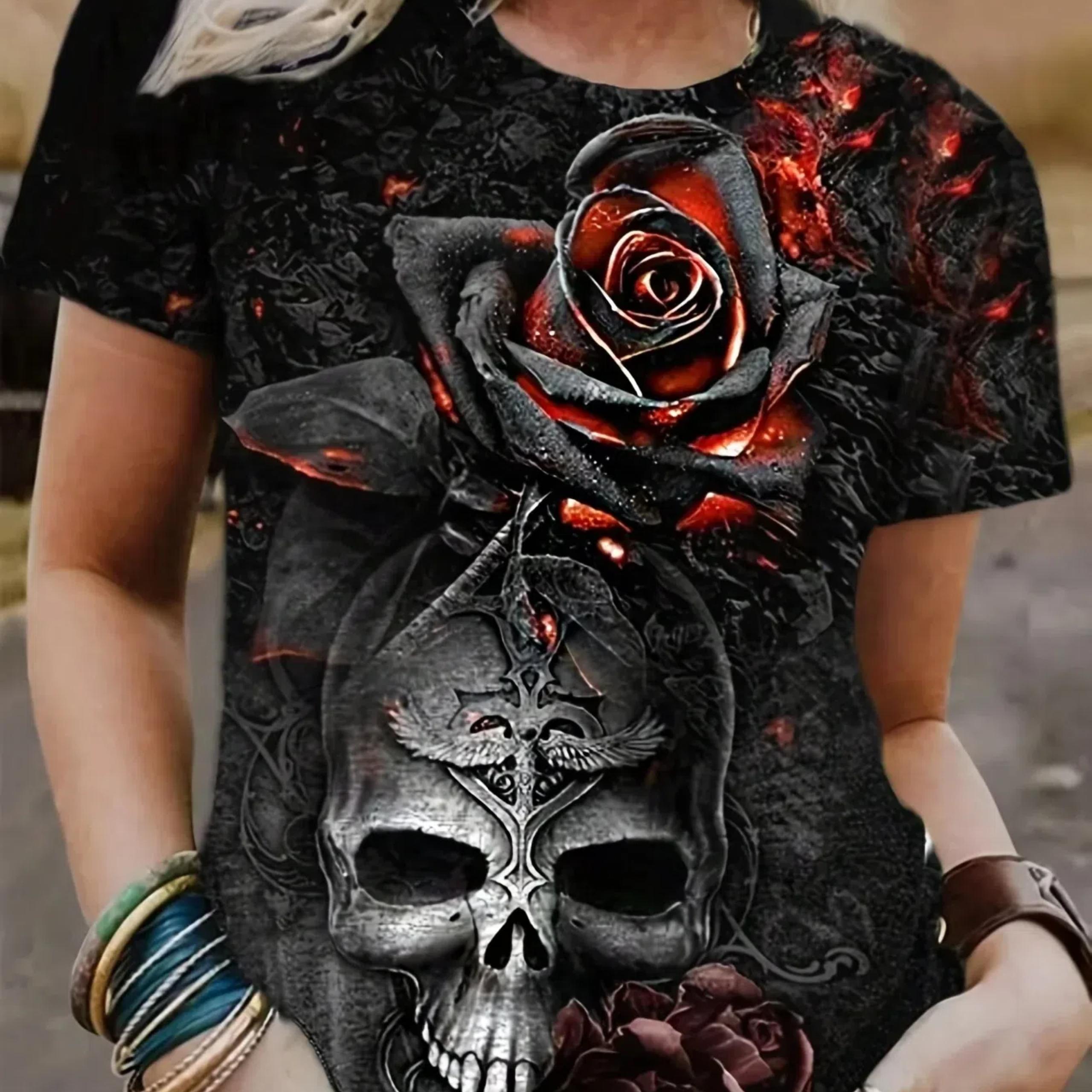 

Pink Skull 3D Printed Women s Round Neck Short Sleeve Hip Hop Oversized Harajuku Y2K Sexy Clothing L