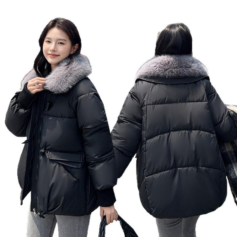 Short down cotton clothes women's winter big fur collar new loose lapel bread clothes jacket
