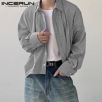 Camisas listradas de manga comprida masculinas primavera outono casual botões tops
